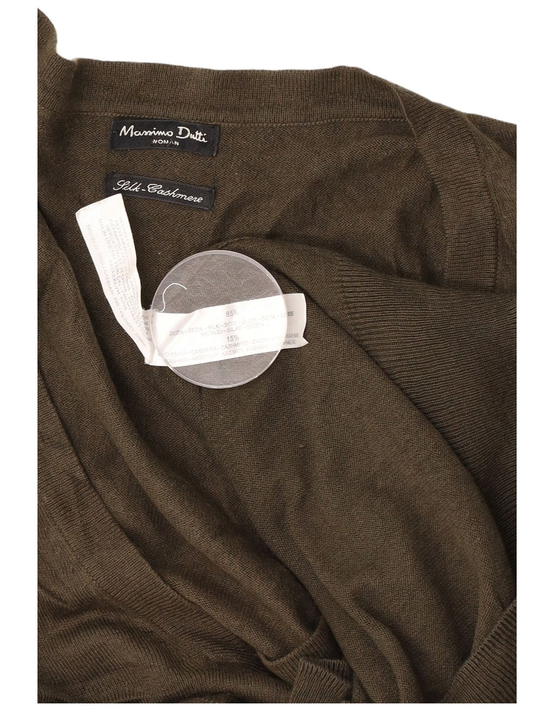 Massimo Dutti Jersey con Cuello en V para Mujer UK 44 Seda Caqui Mediana