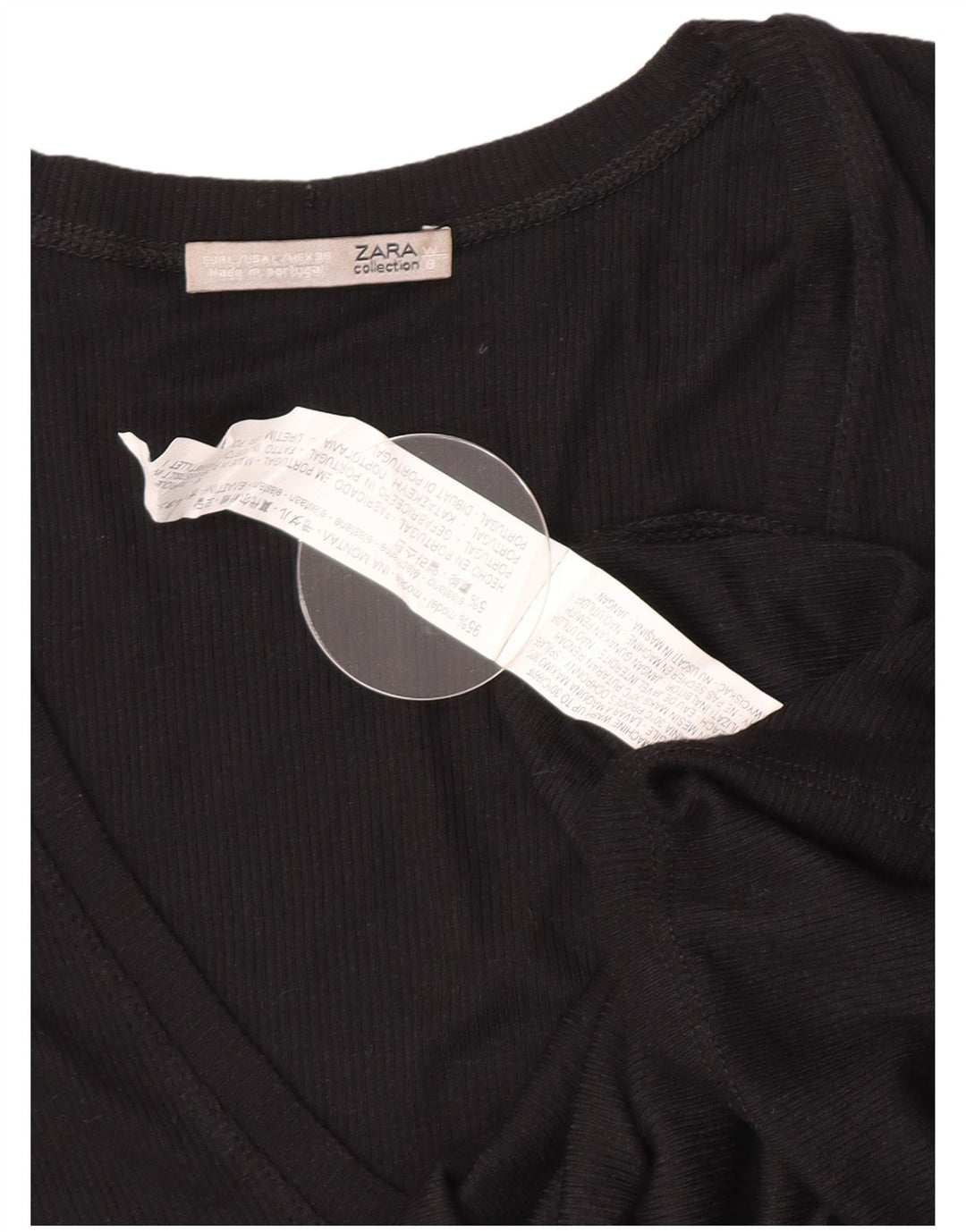 Zara Mujer Top Manga Larga UK 44 Grande Modal Negro