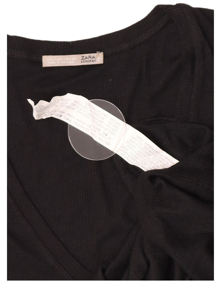 Zara Mujer Top Manga Larga UK 44 Grande Modal Negro