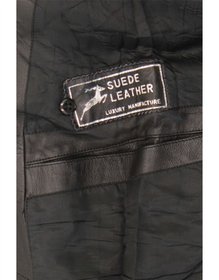 Vintage hombres cuero doble pecho abrigo Reino Unido 38 medio negro