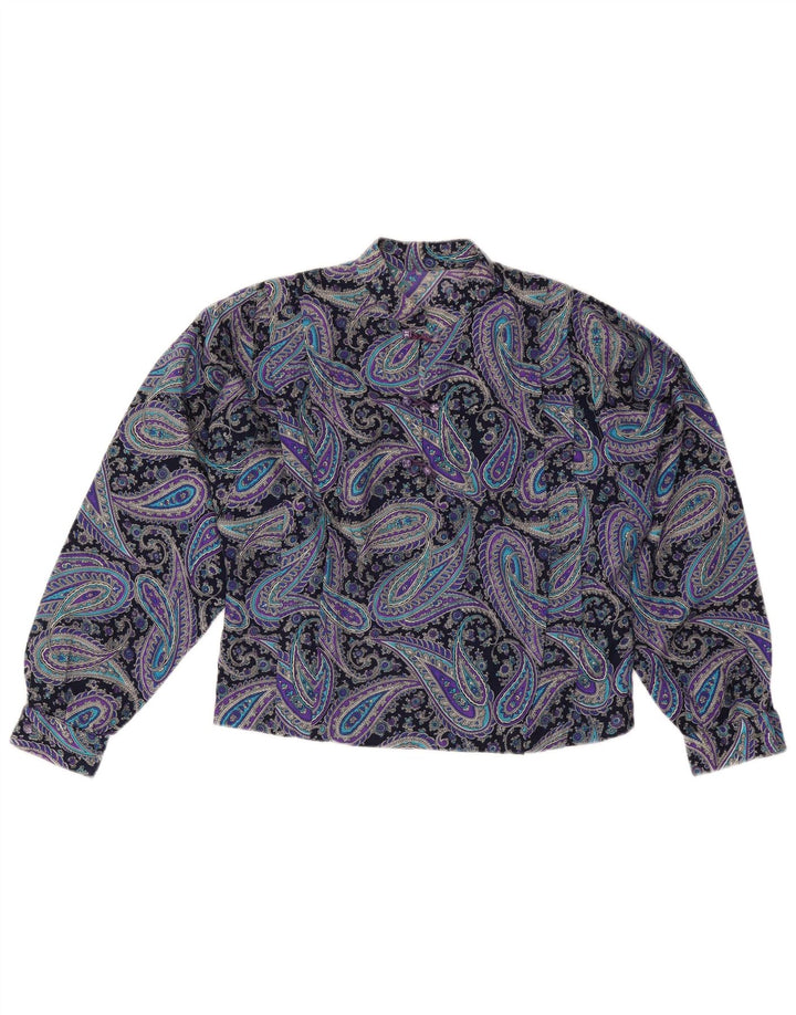 VINTAGE Blusa de Mujer Top Reino Unido 12 Paisley Púrpura Medio