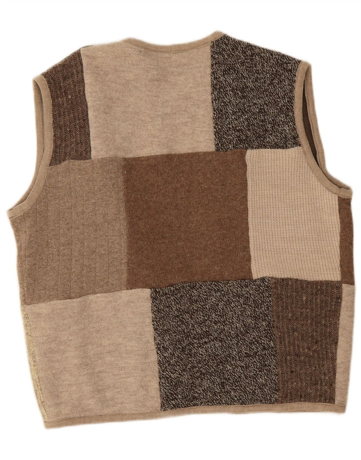 Vintage mujer sin mangas abierto cardigan suéter Reino Unido 16 gran patchwork beige