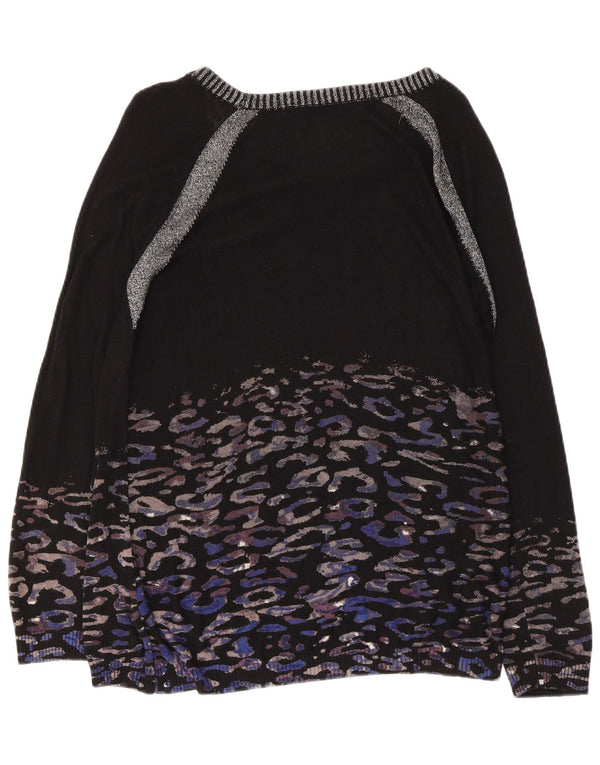Desigual - Jersey con cuello barco para mujer, talla 10, color negro, estampado animal