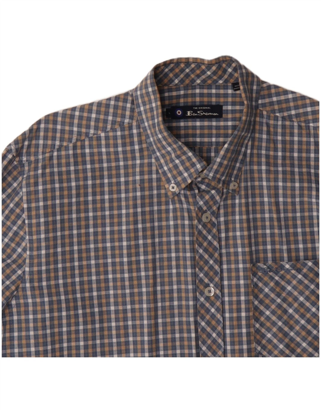 BEN SHERMAN Camisa de hombre grande a cuadros azules de algodón