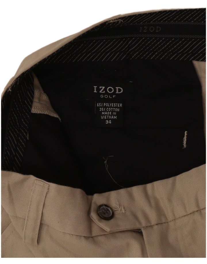 Izod Pantalones cortos chinos de golf para hombre W34 Poliéster beige grande