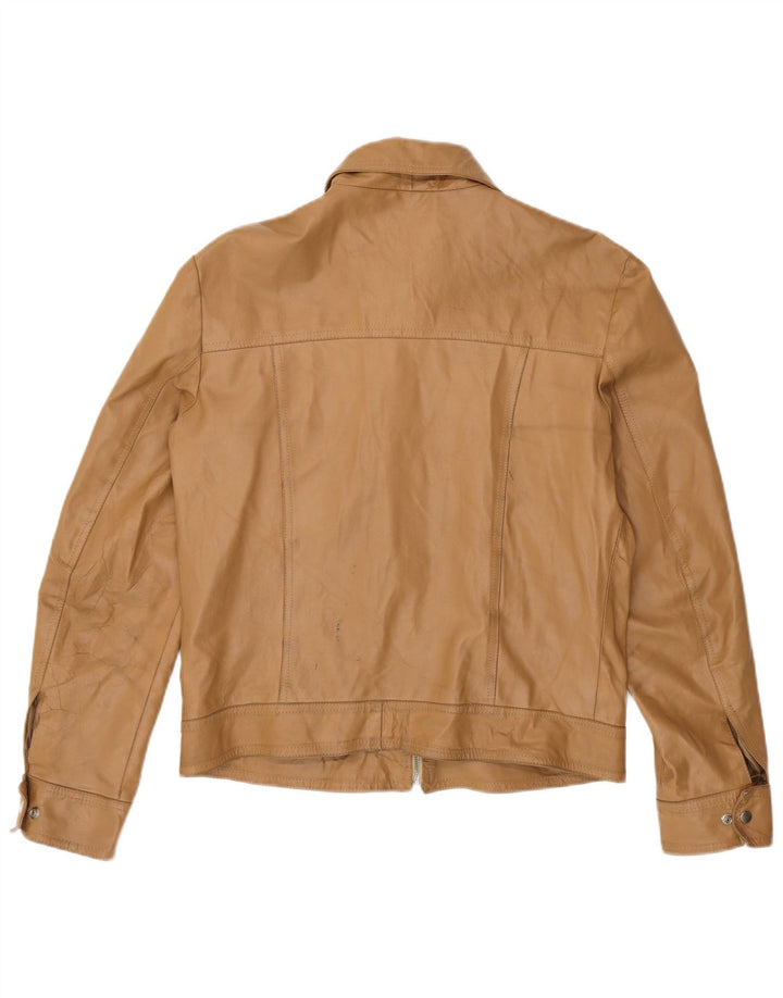 Vintage mujer chaqueta de cuero Reino Unido 18 XL cuero beige
