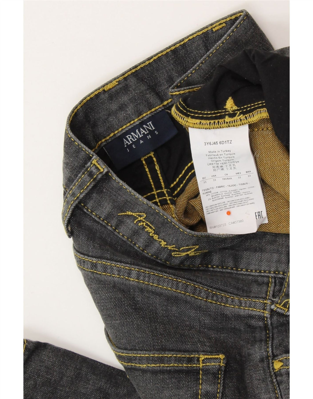 ARMANI Vaqueros rectos para hombre W33 L32 Algodón gris