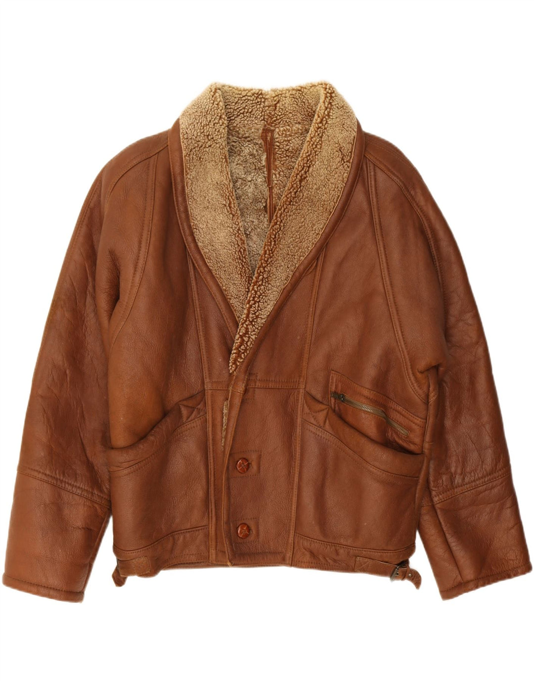 VINTAGE Chaqueta de piel de oveja para hombre Reino Unido 42 XL Marrón