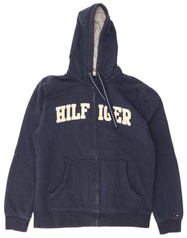 Tommy Hilfiger Suéter con capucha y cremallera gráfica para hombre Grande Algodón azul marino