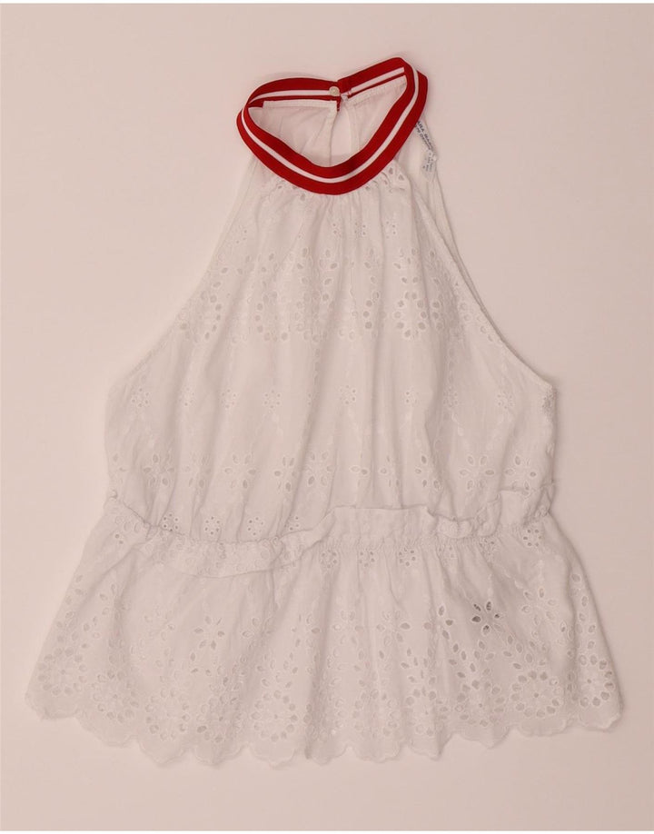 ZARA Womens Halter Top UK 14 Large White Cotton Vintage Zara and Second-Hand Zara from Messina Hembry 