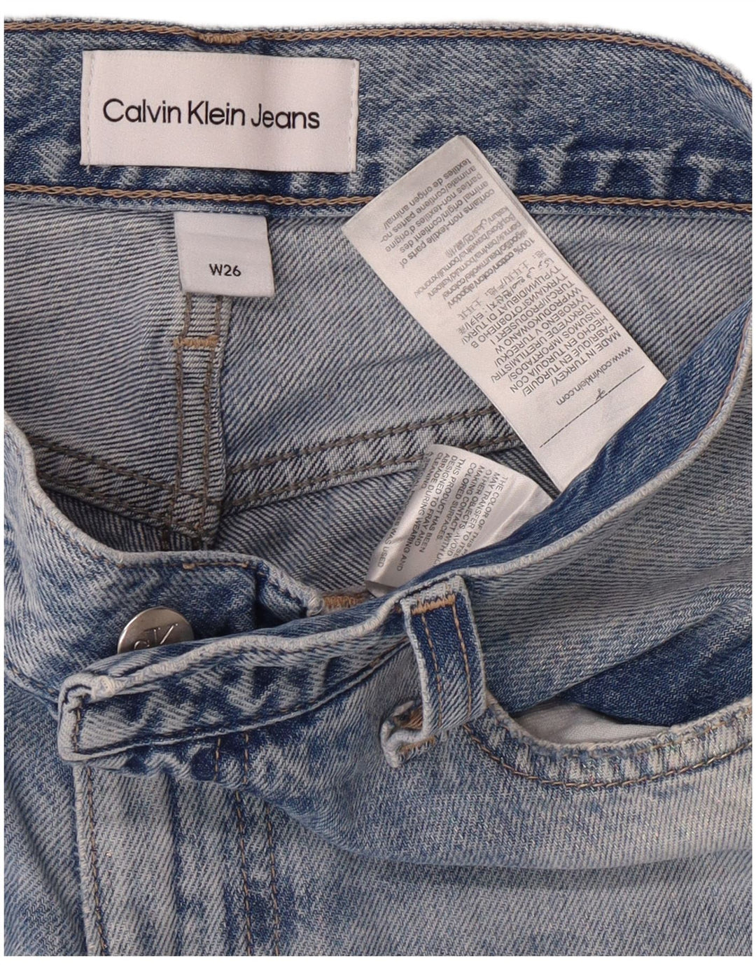 Vaqueros Calvin Klein De Cintura Alta Cónicos Desgastados Para Mujer W26 L28 Azul Grunge