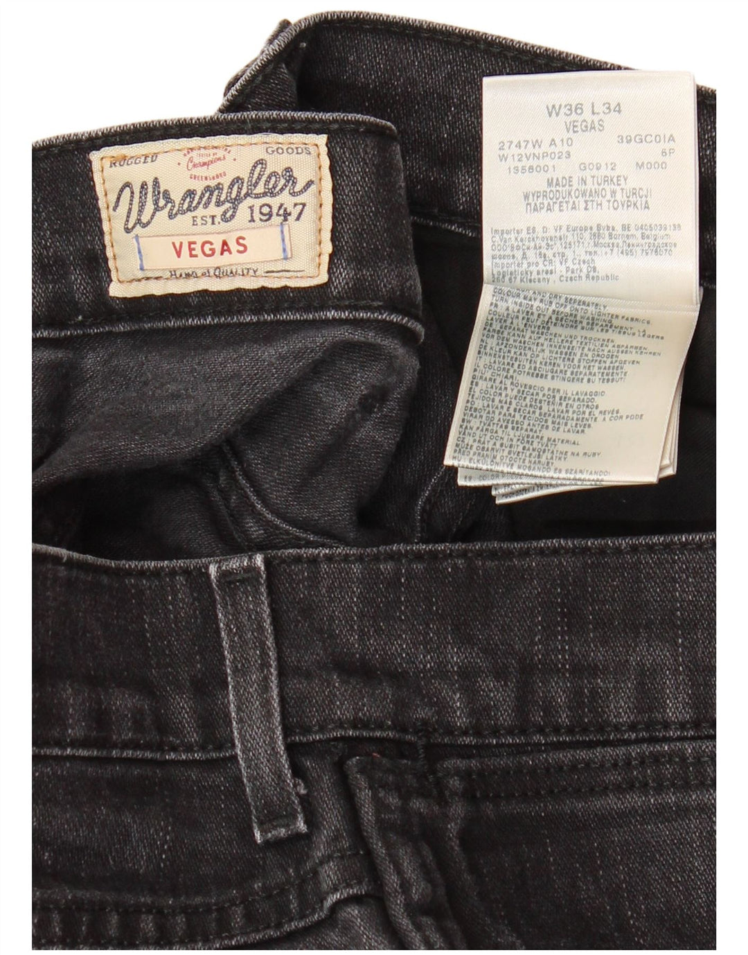 WRANGLER Vaqueros ajustados Vegas para hombre W36 L34 Algodón negro