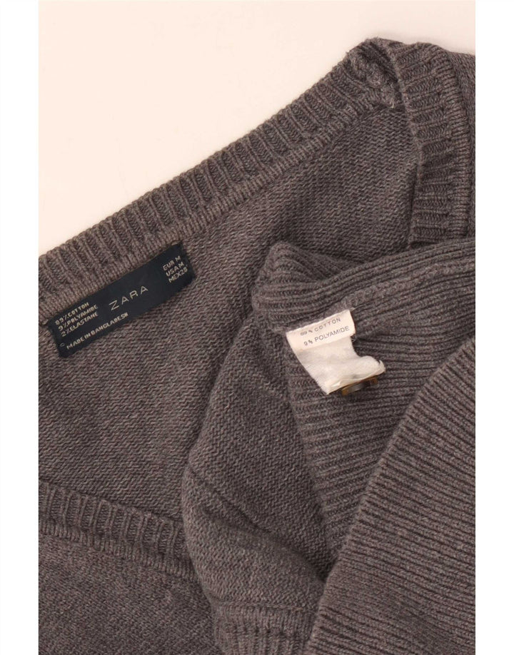 Zara Mujer Cárdigan Suéter UK 12 Algodón Gris Medio