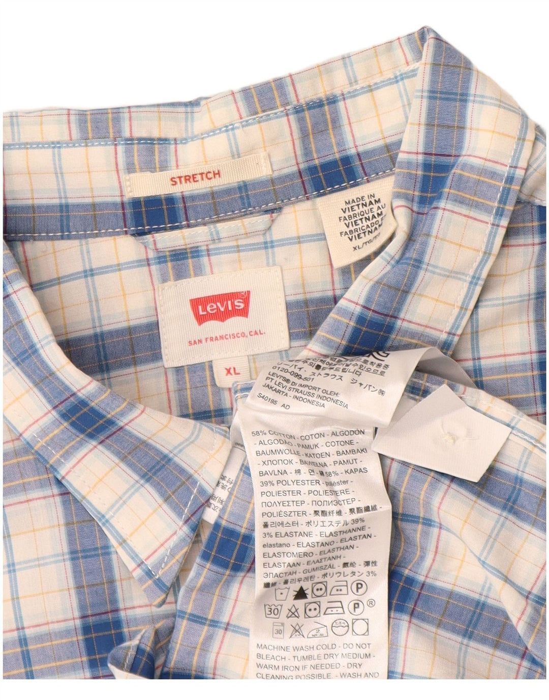 Camisa Levi's Hombre Manga Corta XL Azul Cuadros Algodón