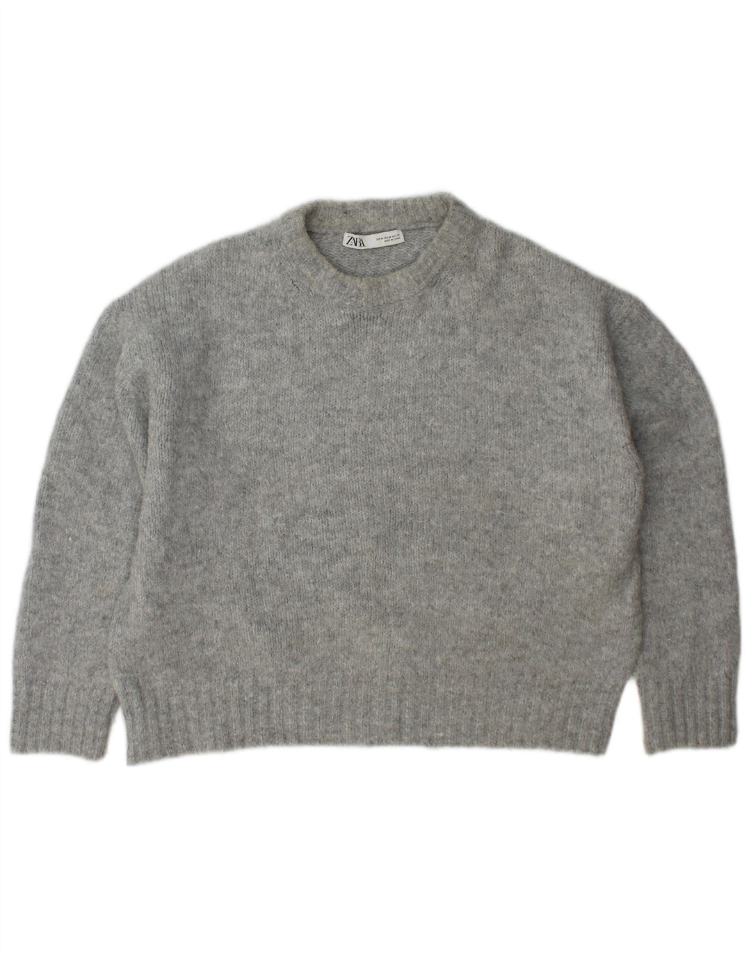 Zara Suéter De Cuello Redondo De Gran Tamaño para Mujer UK 44 Acrílico Gris Medio