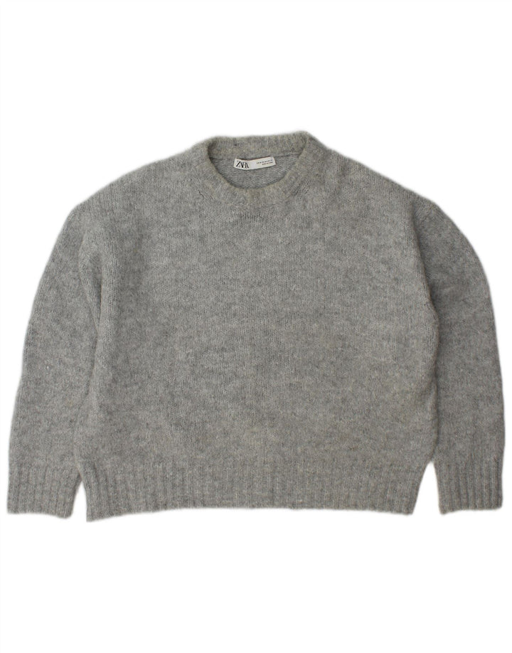 Zara Suéter De Cuello Redondo De Gran Tamaño para Mujer UK 44 Acrílico Gris Medio