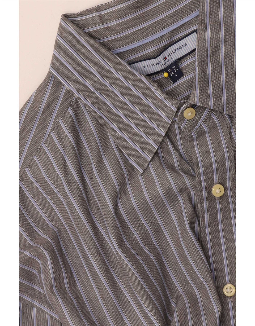 Camisa Tommy Hilfiger para hombre talla 16 1/2 grande gris a rayas