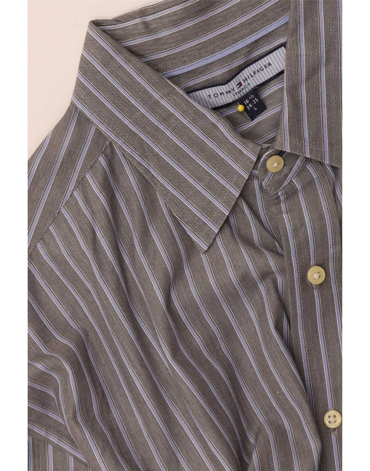 Camisa Tommy Hilfiger para hombre talla 16 1/2 grande gris a rayas