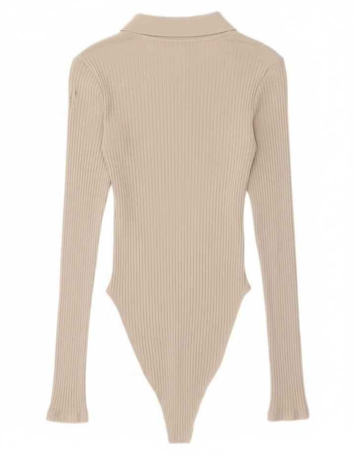Zara Body Manga Larga Mujer UK 8 Small Algodón Beige