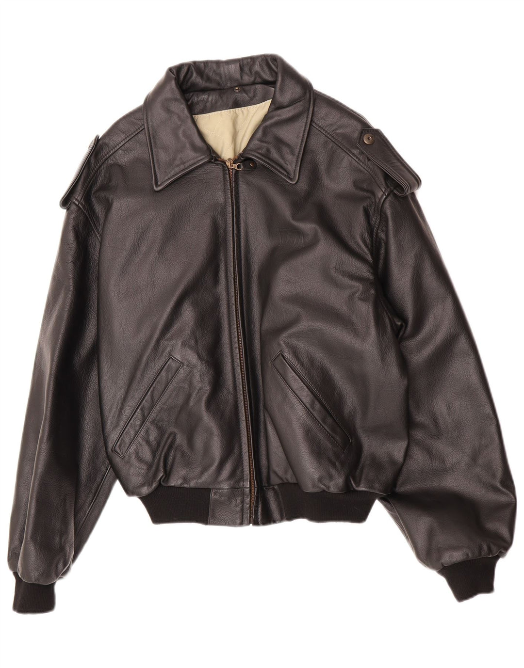 Vintage hombres chaqueta militar de cuero sintético IT 48/50 medio negro