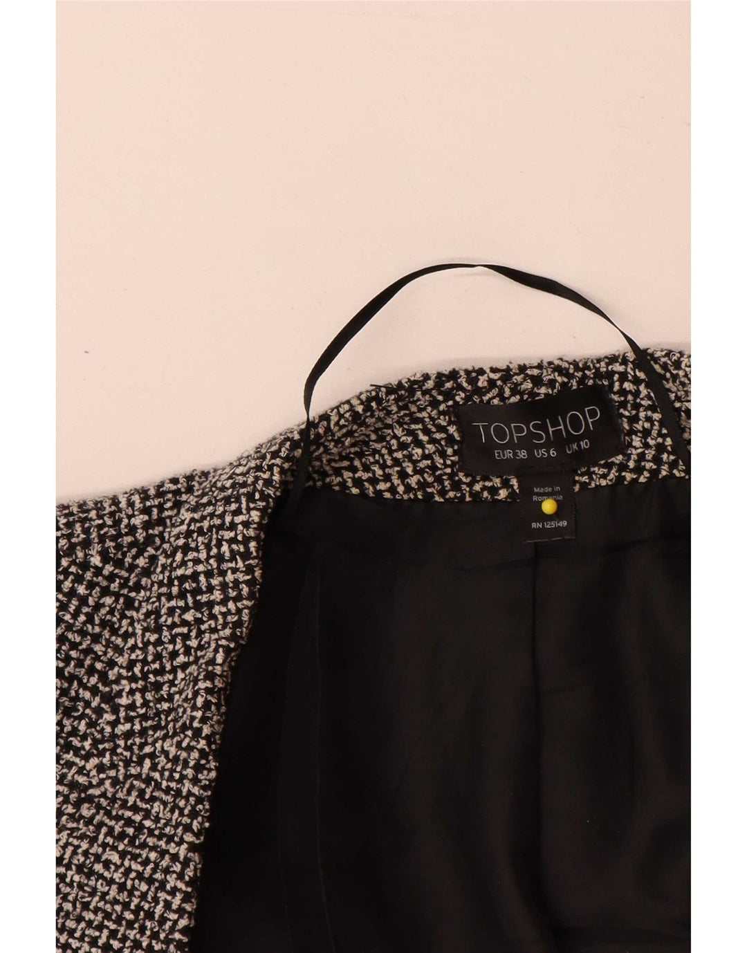 Topshop Chaqueta tipo blazer abierta para mujer UK 10 Small Black Check Cotton