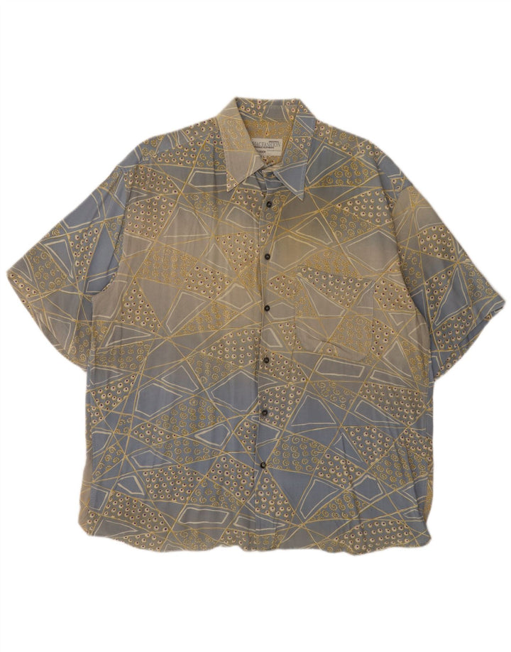 MAC FASHION Camisa de manga corta para hombre grande azul geométrico