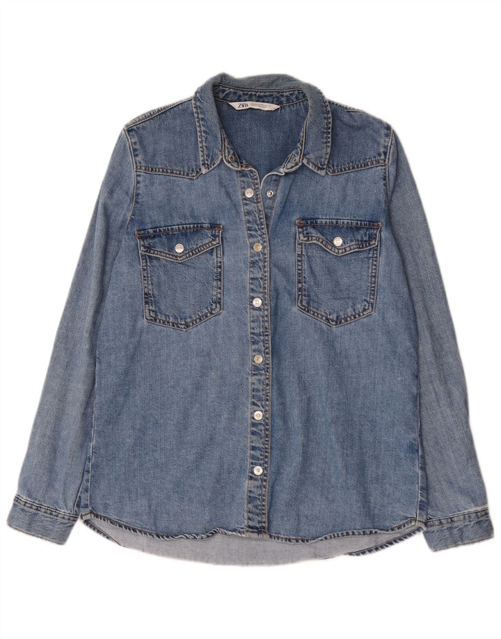 Zara Camisa Vaquera Mujer UK 44 Algodón Azul Medio
