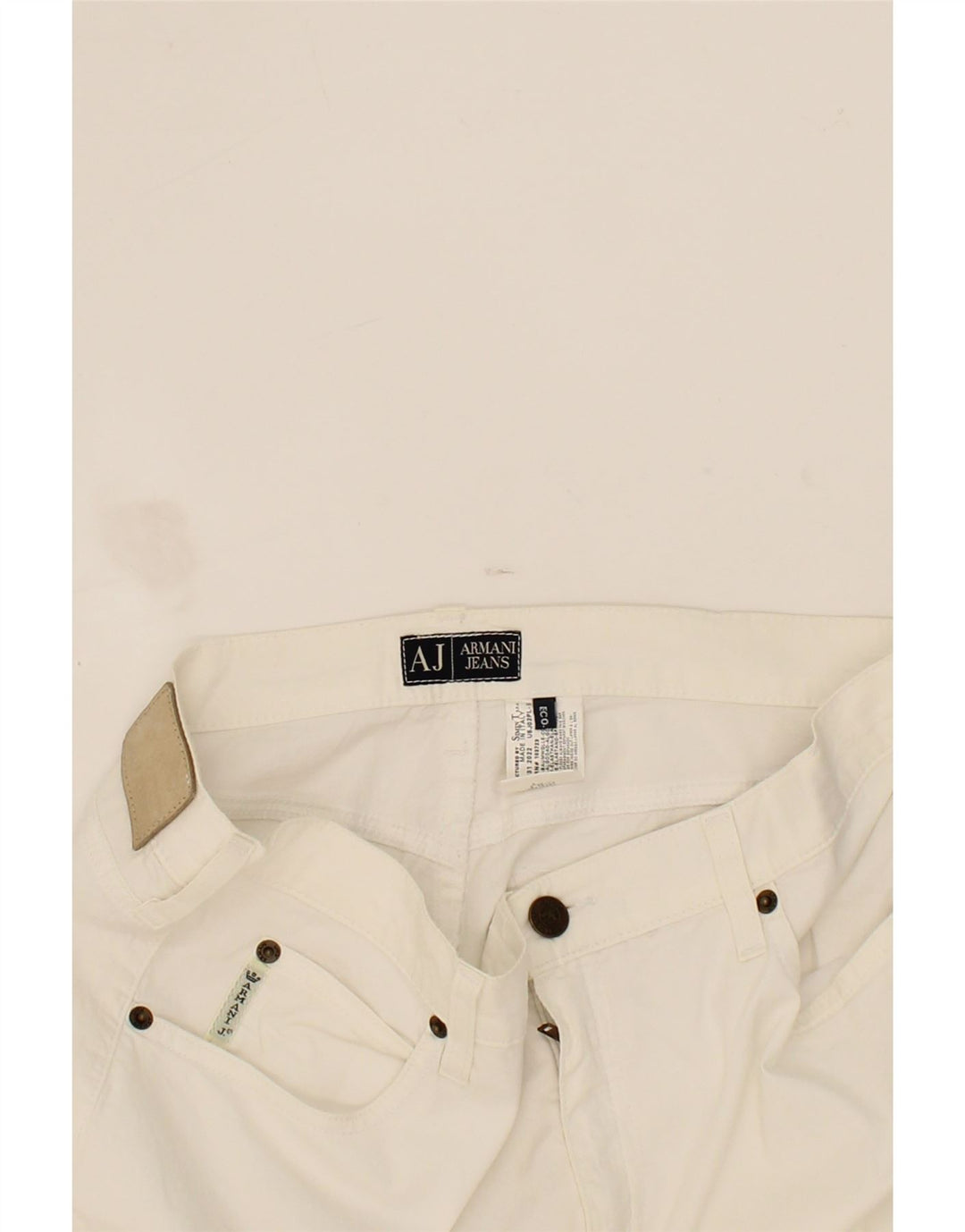 ARMANI Womens Bootcut Casual Trousers W34 L28 White Cotton Vintage Armani and Second-Hand Armani from Messina Hembry 
