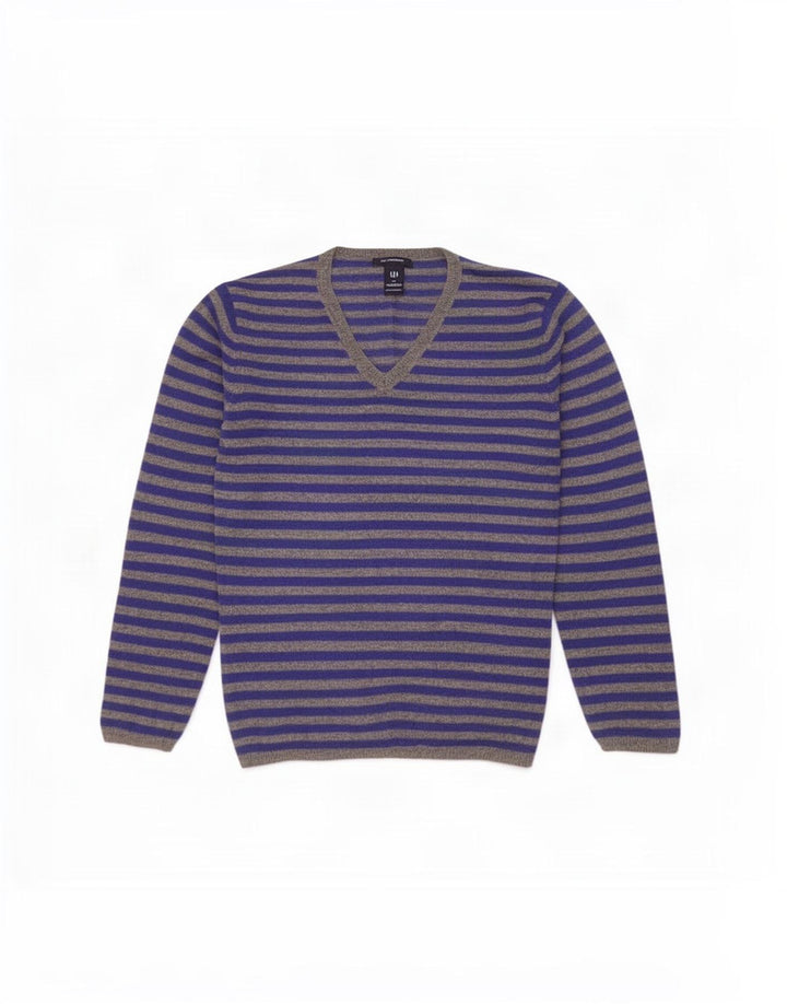 Gap Jersey con Cuello en V para Hombre de Lana de Cordero a Rayas Azul Grande