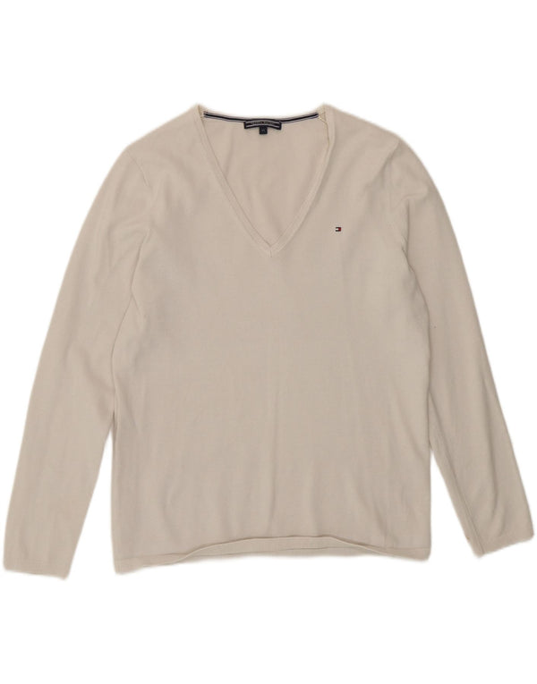 Tommy Hilfiger Suéter con cuello en V para mujer UK 14 Medium White