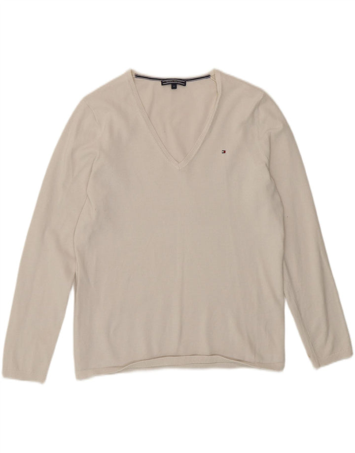 Tommy Hilfiger Suéter con cuello en V para mujer UK 14 Medium White