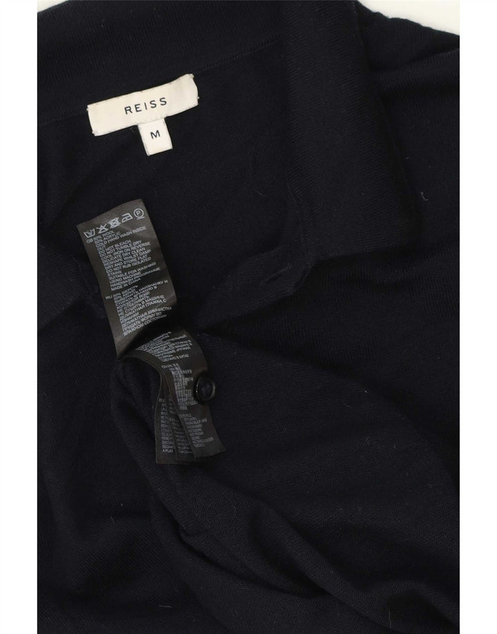Jersey Reiss Hombre con cuello tipo polo de lana azul marino medio