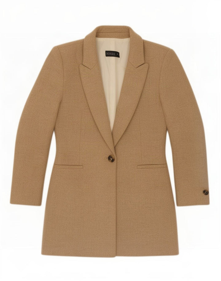 Zara Mujer Chaqueta Blazer Larga De 1 Botón UK 10 Small Beige Lana