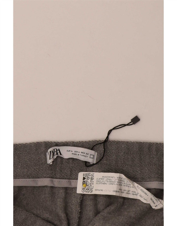 Zara Mujer Pantalones Cortos Grande W32 L25 Algodón De Espiga Gris
