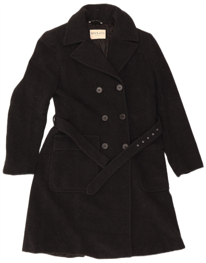 Max & Co. Abrigo extragrande con doble botonadura para mujer UK 10 Small Lana negra