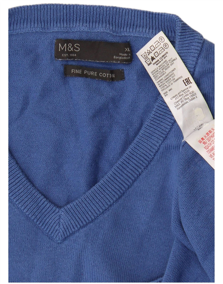 Marks & Spencer Jersey con Cuello en V para Hombre XL Azul Algodón Clásico