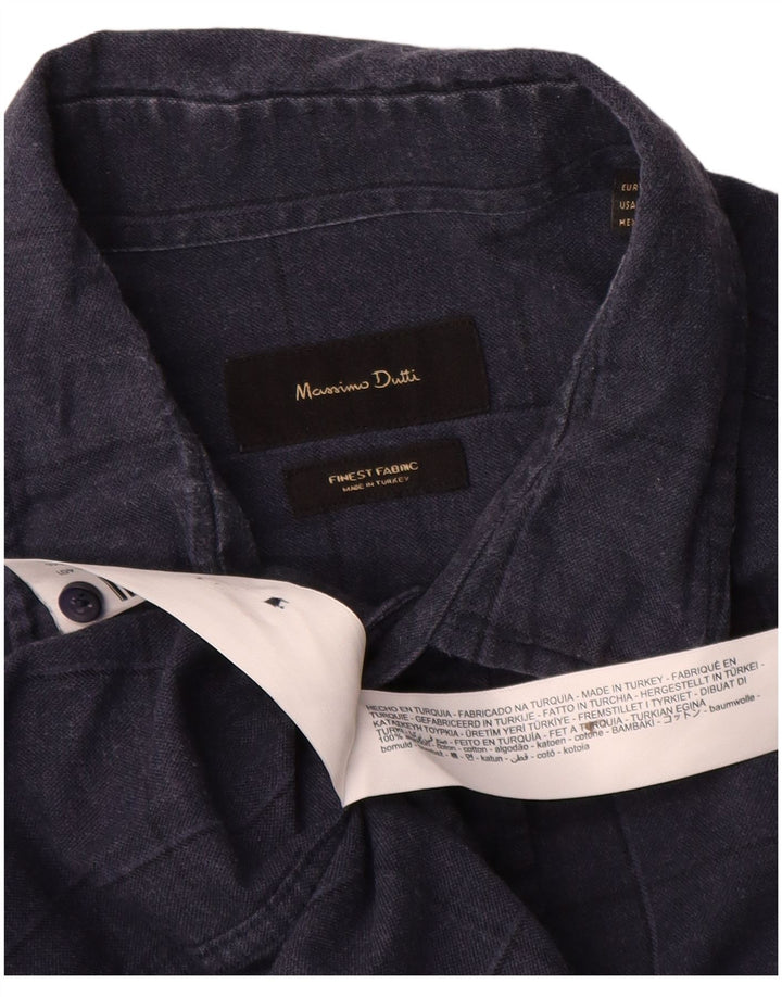 Camisa Massimo Dutti Hombre Large Cuadros Azul Marino Algodón
