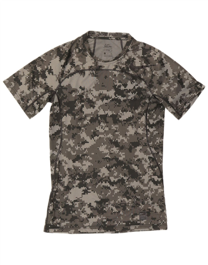 Nike Camiseta ajustada con gráfico para hombre Top pequeño poliéster geométrico gris