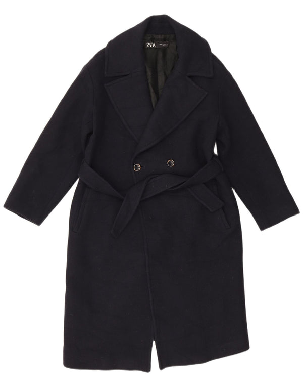 Zara Mujer Abrigo Cruzado UK 6 XS Lana Azul Marino