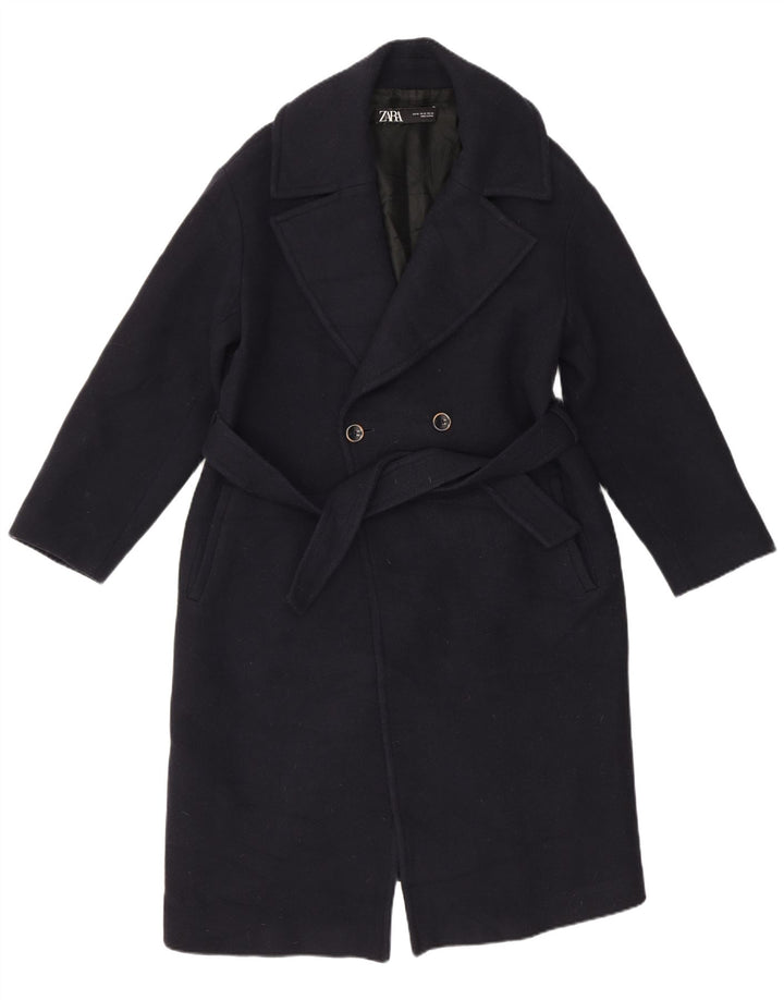 Zara Mujer Abrigo Cruzado UK 6 XS Lana Azul Marino