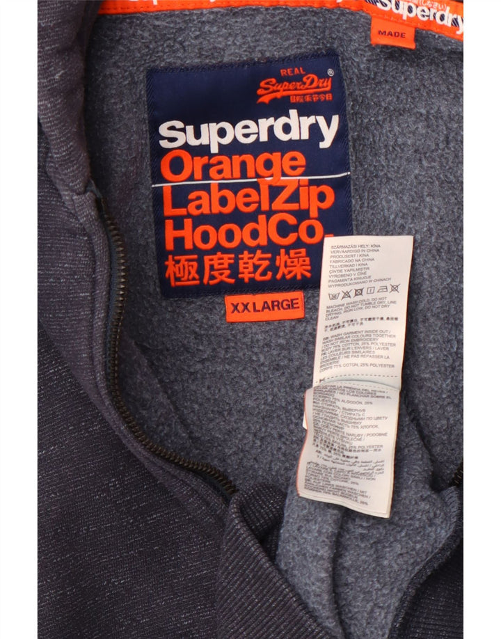 SUPERDRY Suéter con capucha y cremallera para hombre 2XL Algodón moteado azul marino