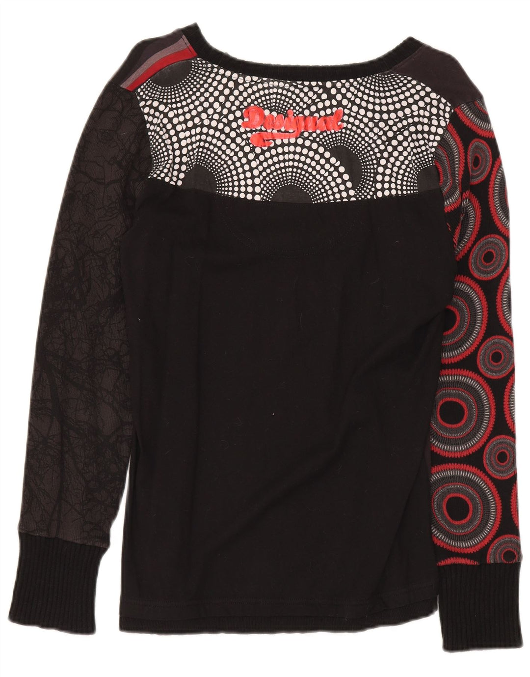 Desigual Top gráfico para mujer manga larga UK 20 2XL Negro Geométrico