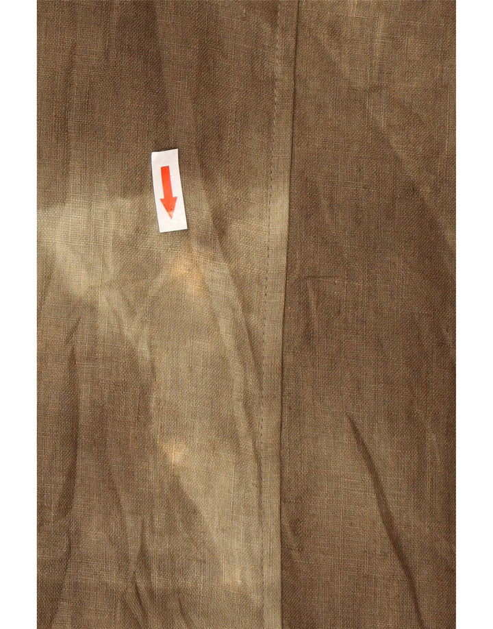 Vintage mujer camisa de manga corta blusa Reino Unido 12 medio caqui tie tinte seda