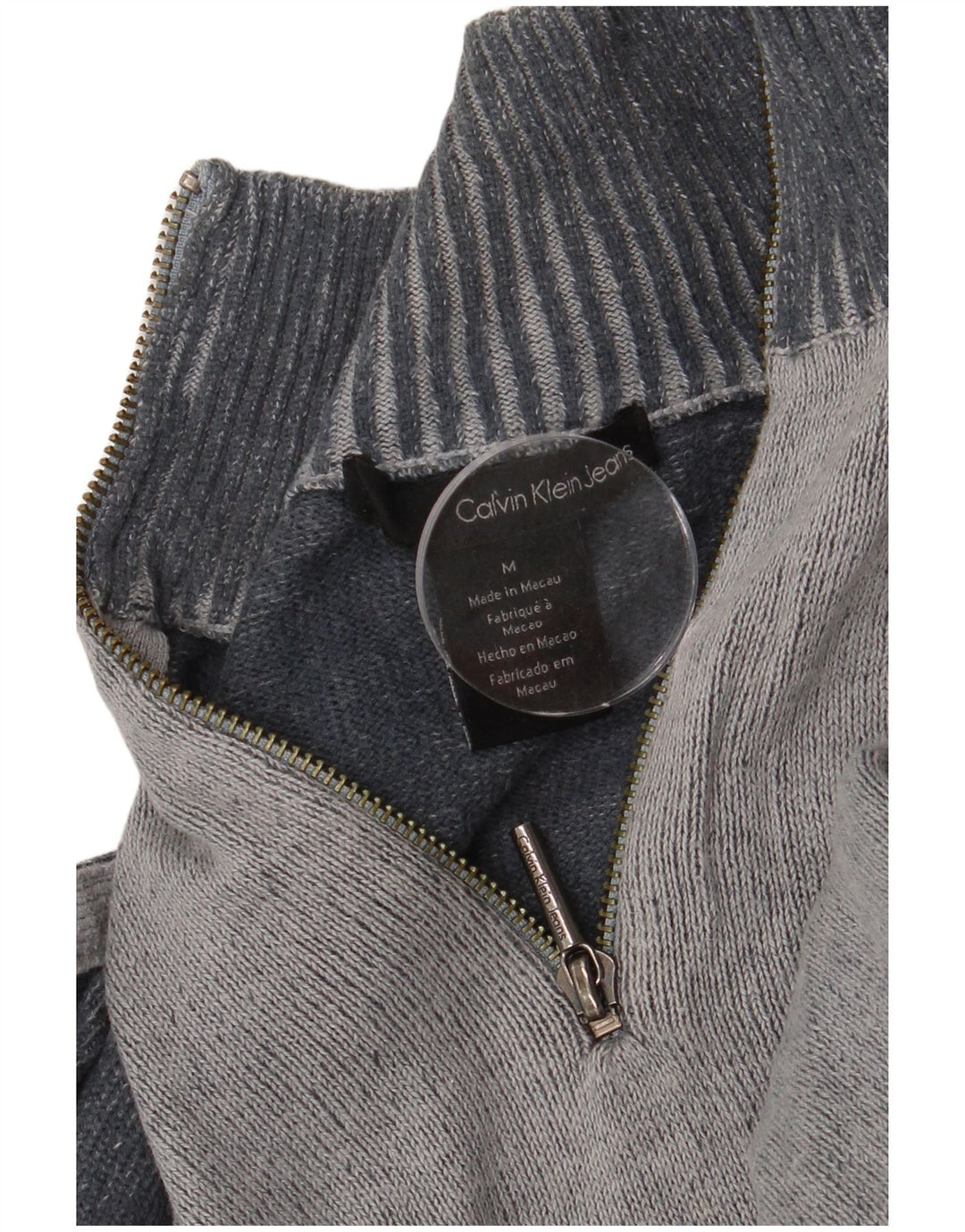 Calvin Klein Jeans Hombre Zip Neck Jumper Sweater Gris Medio Colorblock