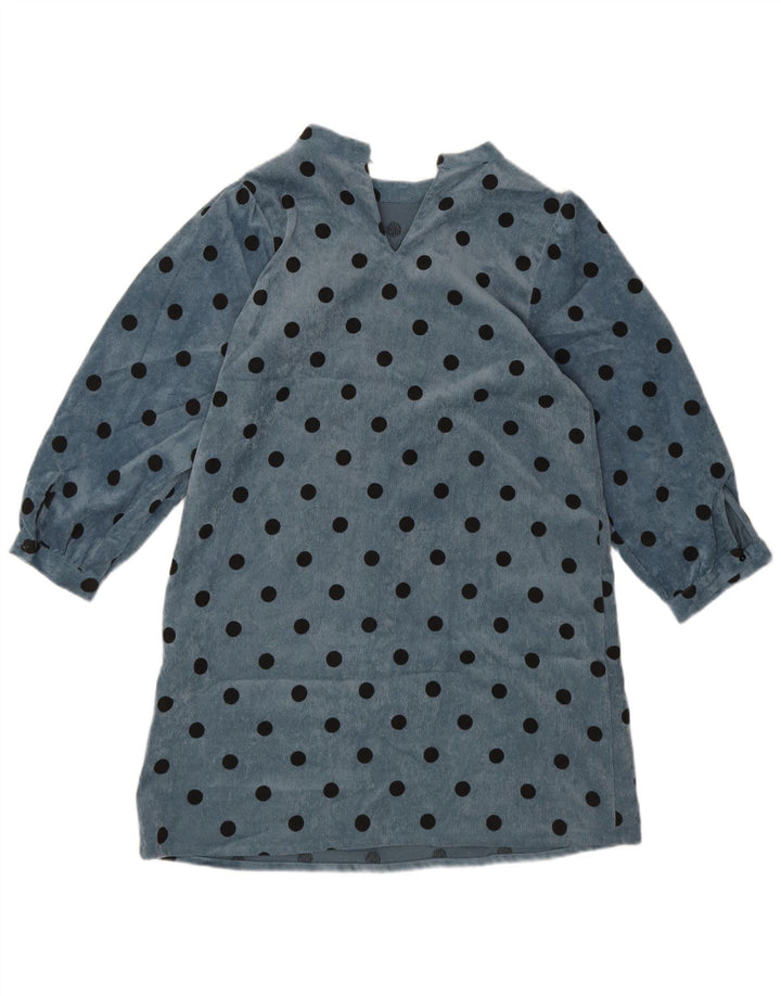 Zara Vestido recto de manga larga para mujer UK 40 Poliéster de lunares azules pequeños