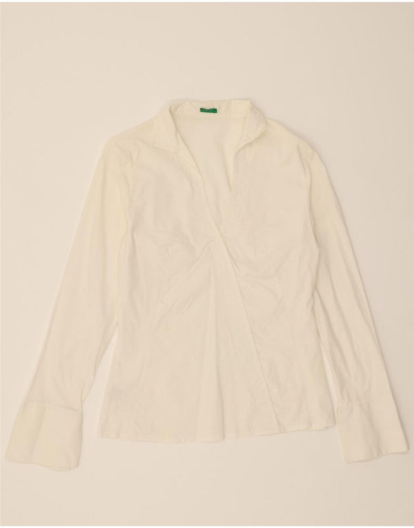 BENETTON Blusa camisera para mujer UK 42 Algodón blanco mediano
