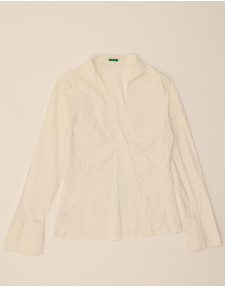 BENETTON Blusa camisera para mujer UK 42 Algodón blanco mediano
