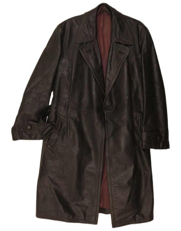 Vintage hombres cuero abrigo Reino Unido 38 medio caqui