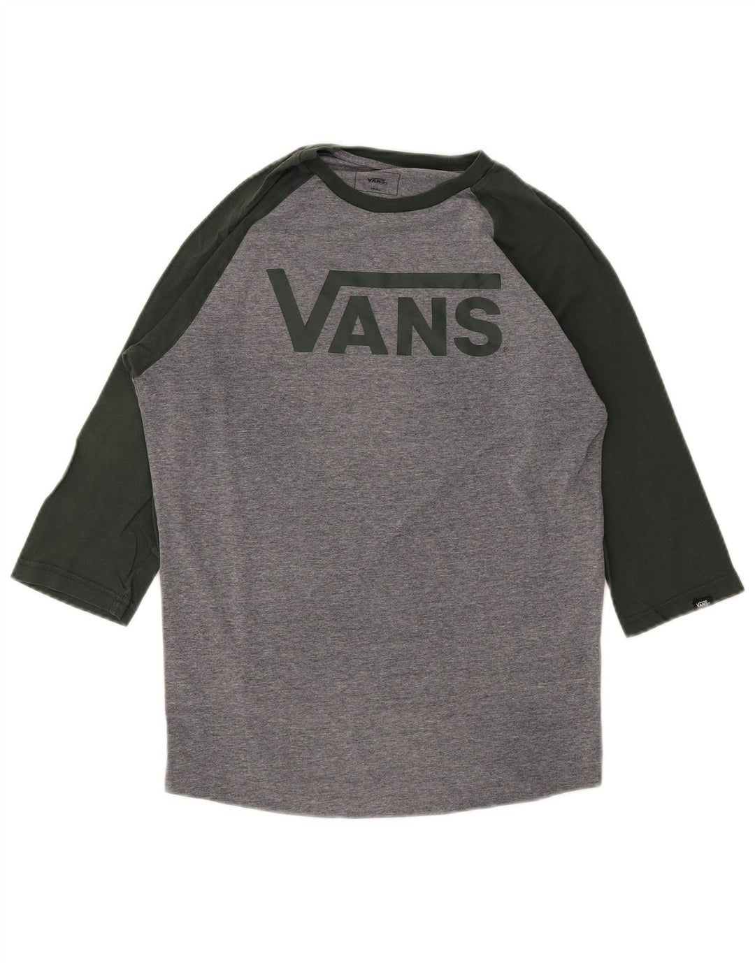 Vans Camiseta con gráfico de ajuste personalizado y manga 3/4 de algodón gris color block pequeño para hombre