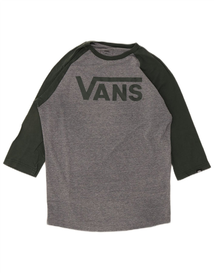 Vans Camiseta con gráfico de ajuste personalizado y manga 3/4 de algodón gris color block pequeño para hombre